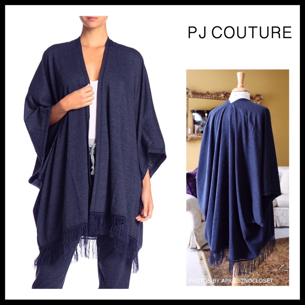 PONCHO CAPE NAVY BLUE BLANKET WRAP CARDIGAN A3C - Picture 8 of 8